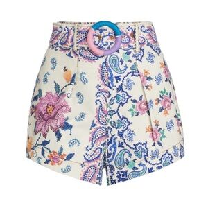 Farm Rio Women’s Romantic Bandanas Belted Shorts size L High Waist Cotton Floral